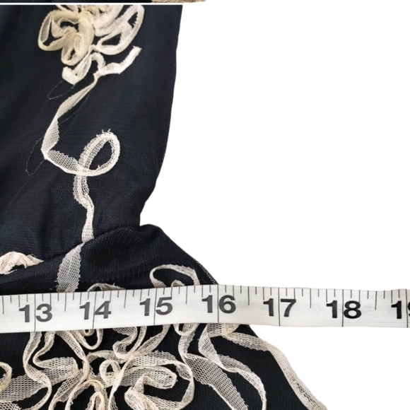 Roberta Black & Cream Floral Embroidered Boho Spaghetti Strap Mini Dress - Picture 9 of 13